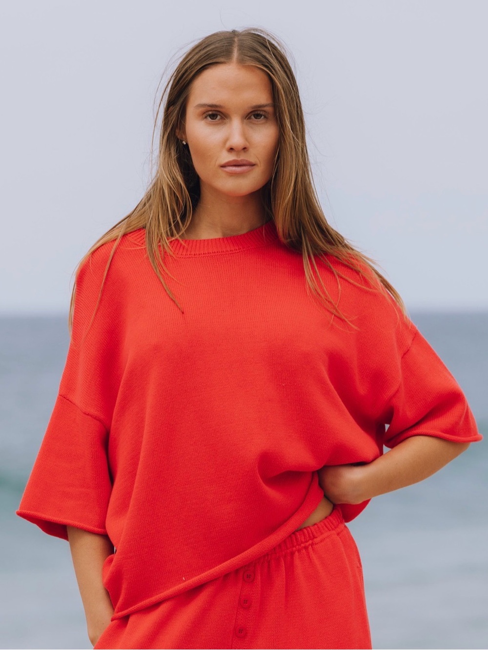 Daily Drills Crewneck Cropped Sleeve Knit Sweater